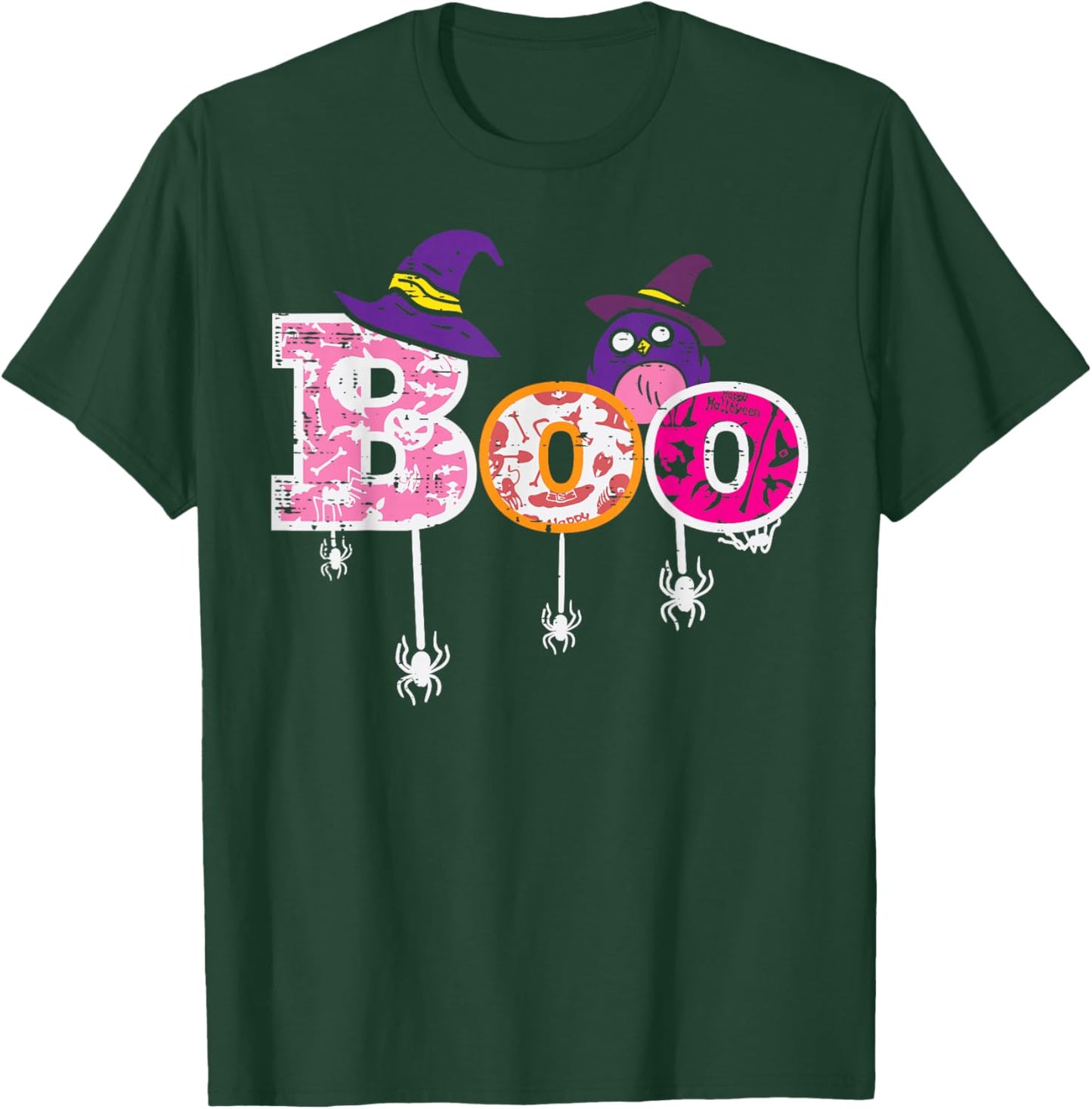 Pink Boo Spider Owl Scary Halloween Costume Women Girl Kids T-Shirt - T-Shirt | Forest