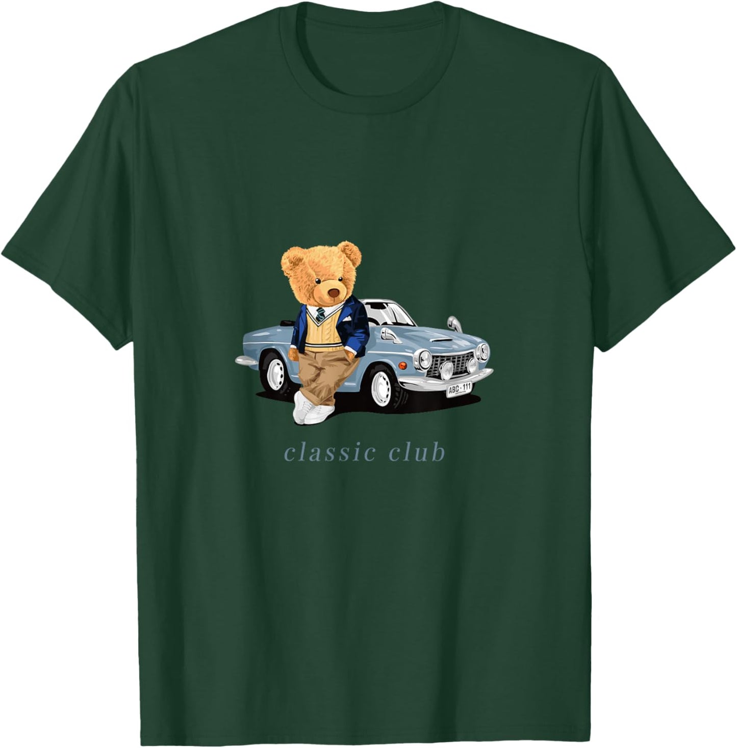 Enjoy Cool Teddy Bear with Classic Car Graphic Designs Fun Small T-Shirt - T-Shirt | Forest
