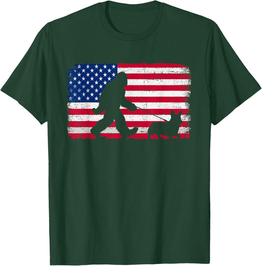 Retro Corgi 4th of July US American Flag Patriotic T-Shirt - T-Shirt | Forest