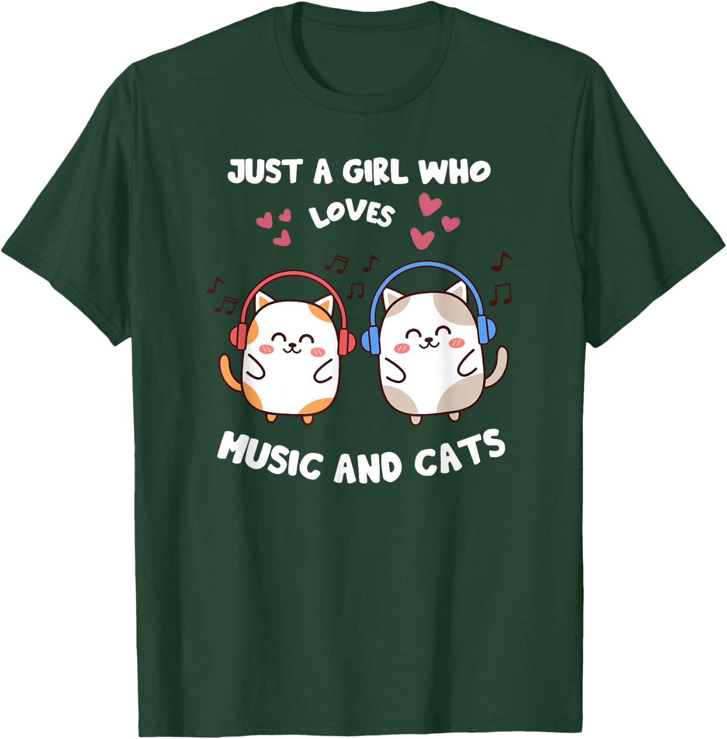 Just A Girl Who Loves Music And Cats Singing Design T-Shirt - T-Shirt | Forest