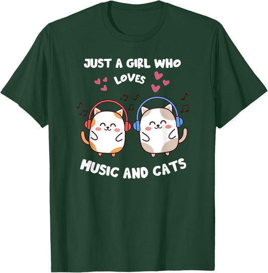 Just A Girl Who Loves Music And Cats Singing Design T-Shirt - T-Shirt | Forest