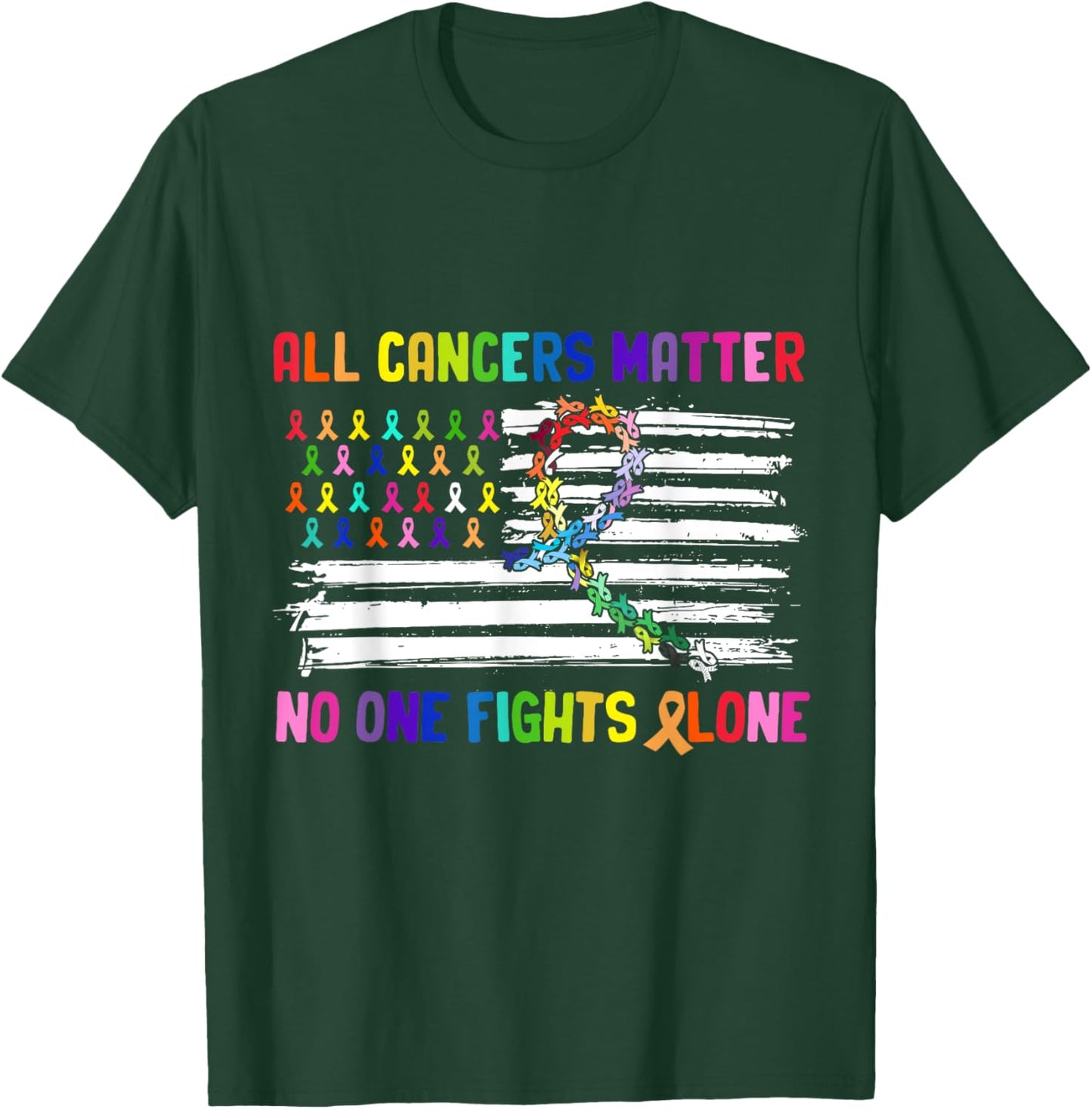 No One Fights Cancer Alone US Flag T-Shirt - T-Shirt | Forest