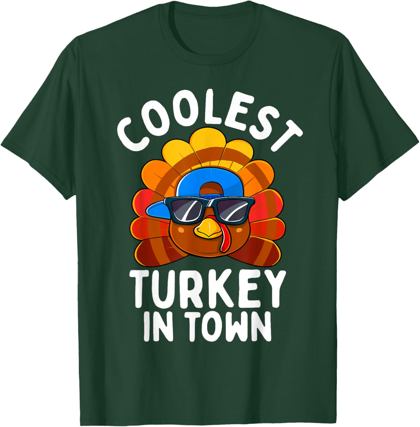 Boys Thanksgiving Kids Toddler Cute Coolest Turkey In Town T-Shirt - T-Shirt | Forest