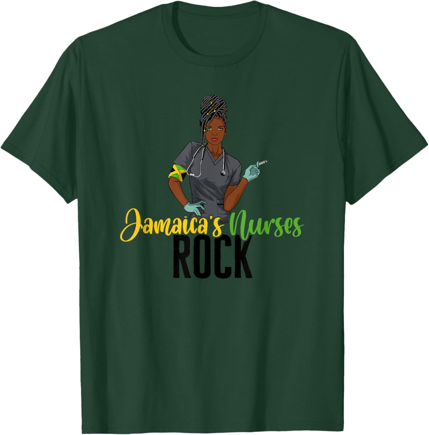 Jamaica Nurses Appreciation Black RN LPN Nurse Rock T-Shirt - T-Shirt | Forest