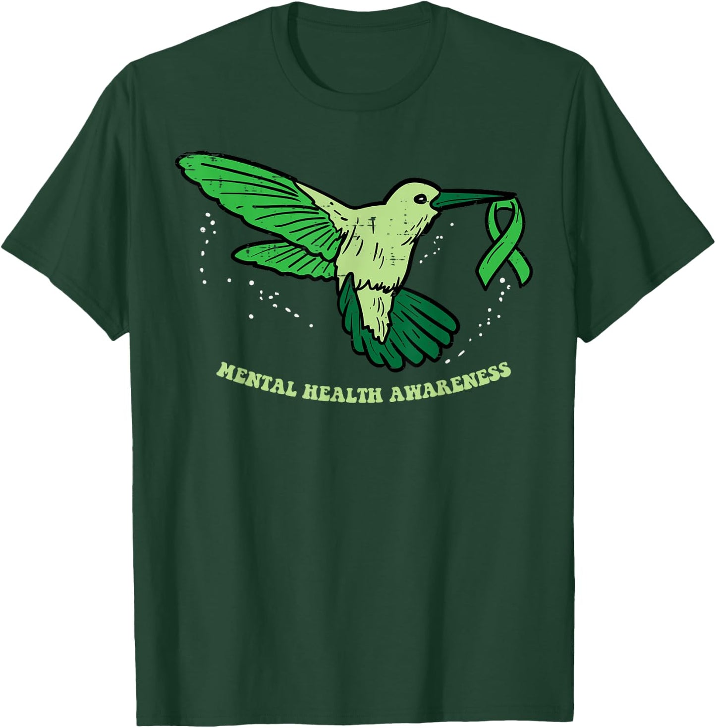 Mental Health Ribbon Bird Aware Hummingbird Men Women Kids T-Shirt - T-Shirt | Forest