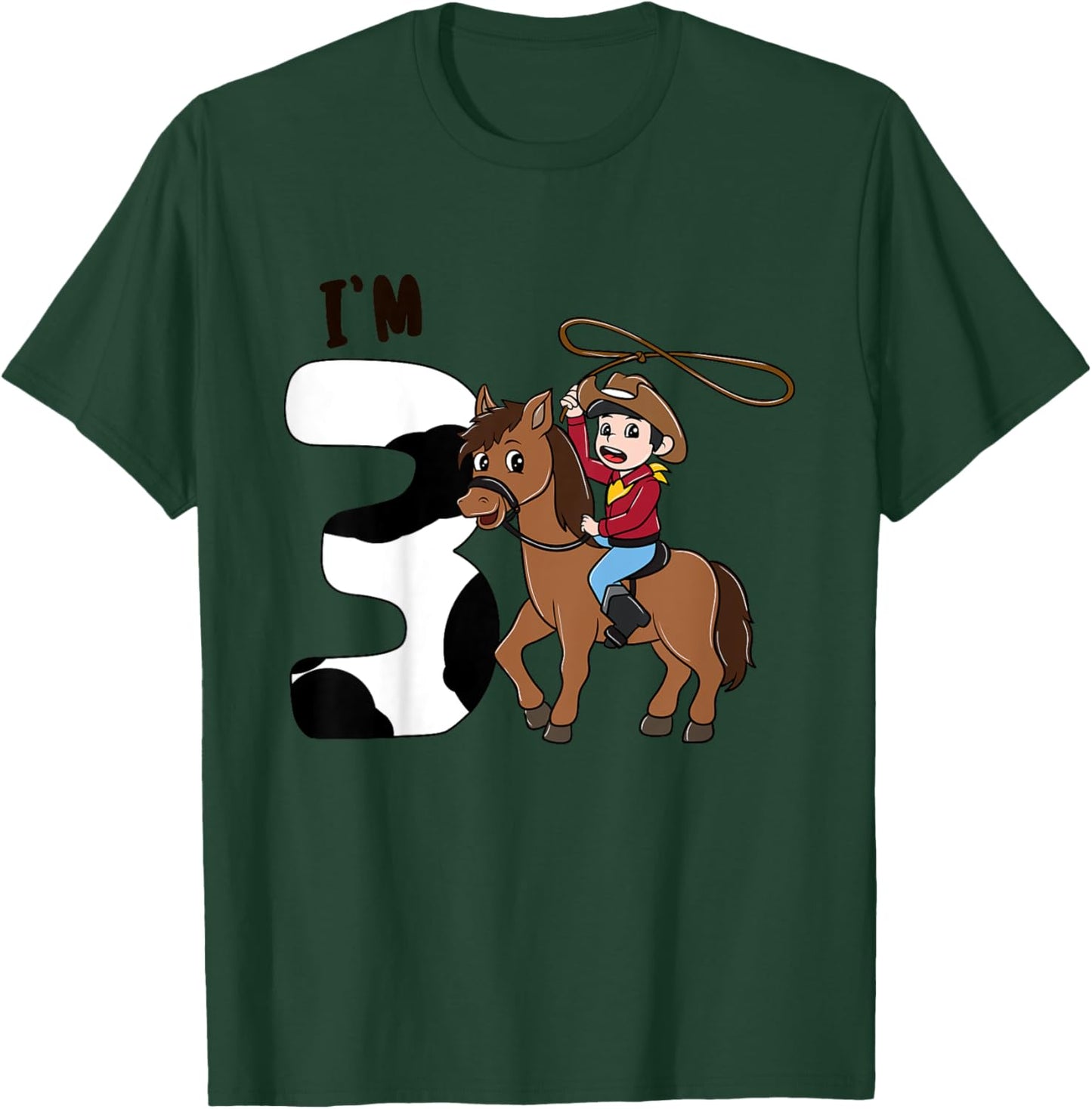 Kids I'm 3 Cute Horse Riding Cowboy 3rd Birthday Boys T-Shirt - T-Shirt | Forest