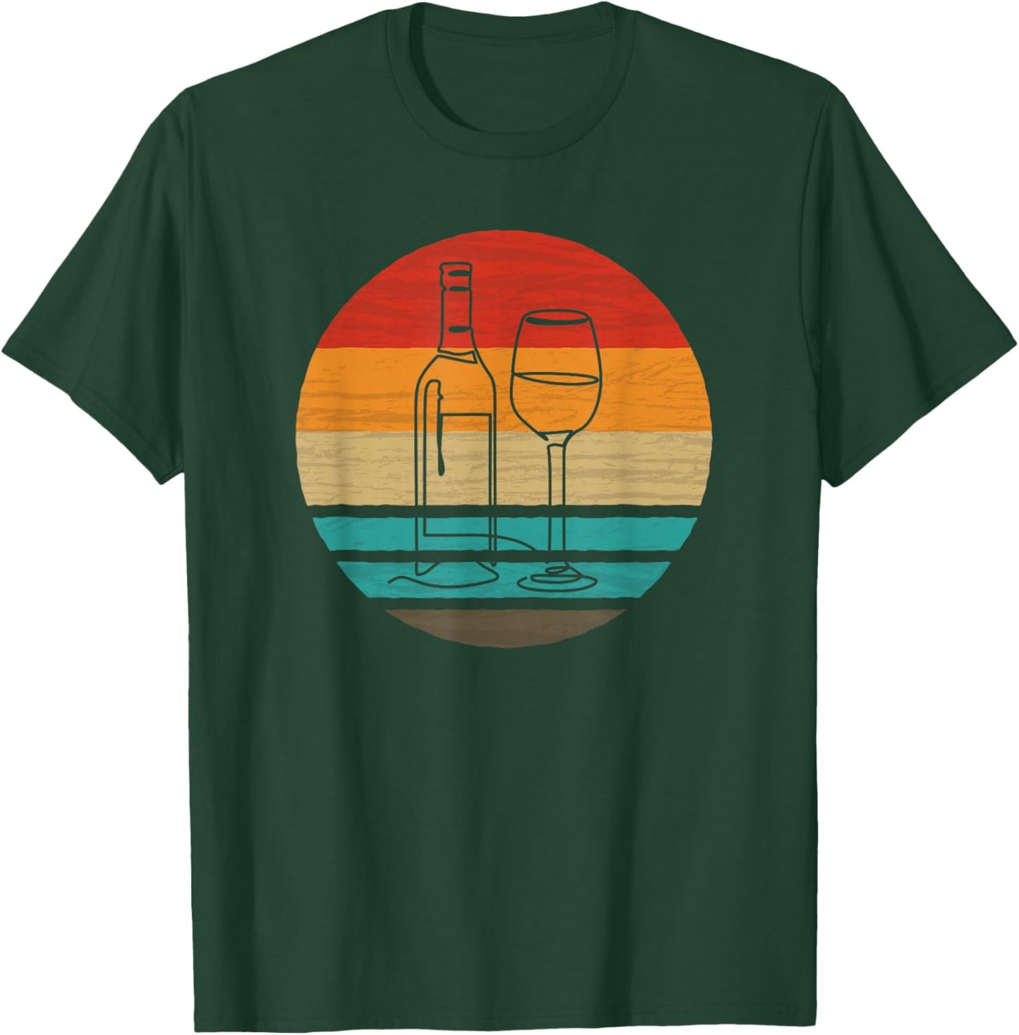 Wine Bottle Glass Line Art Retro Style Vintage T-Shirt - T-Shirt | Forest
