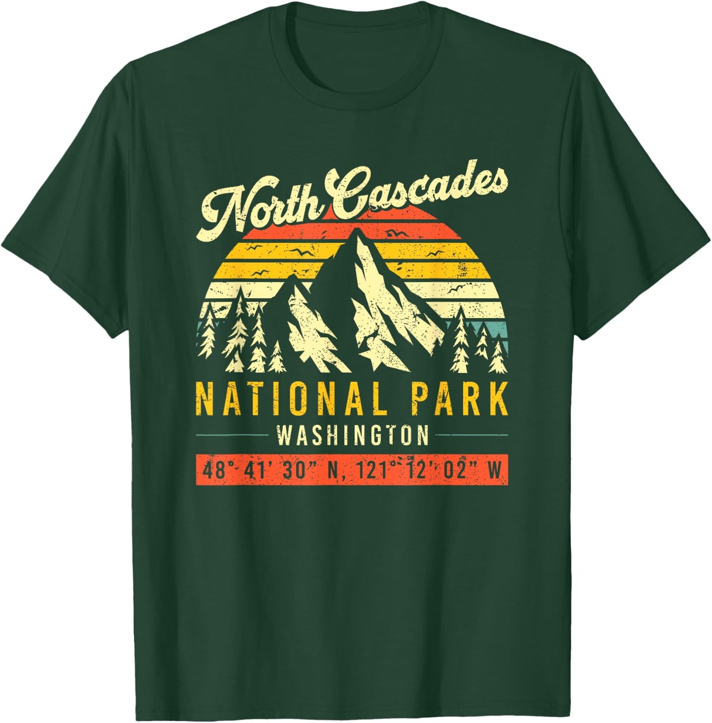 North Cascades Washington Vintage Retro National Park T-Shirt - T-Shirt | Forest