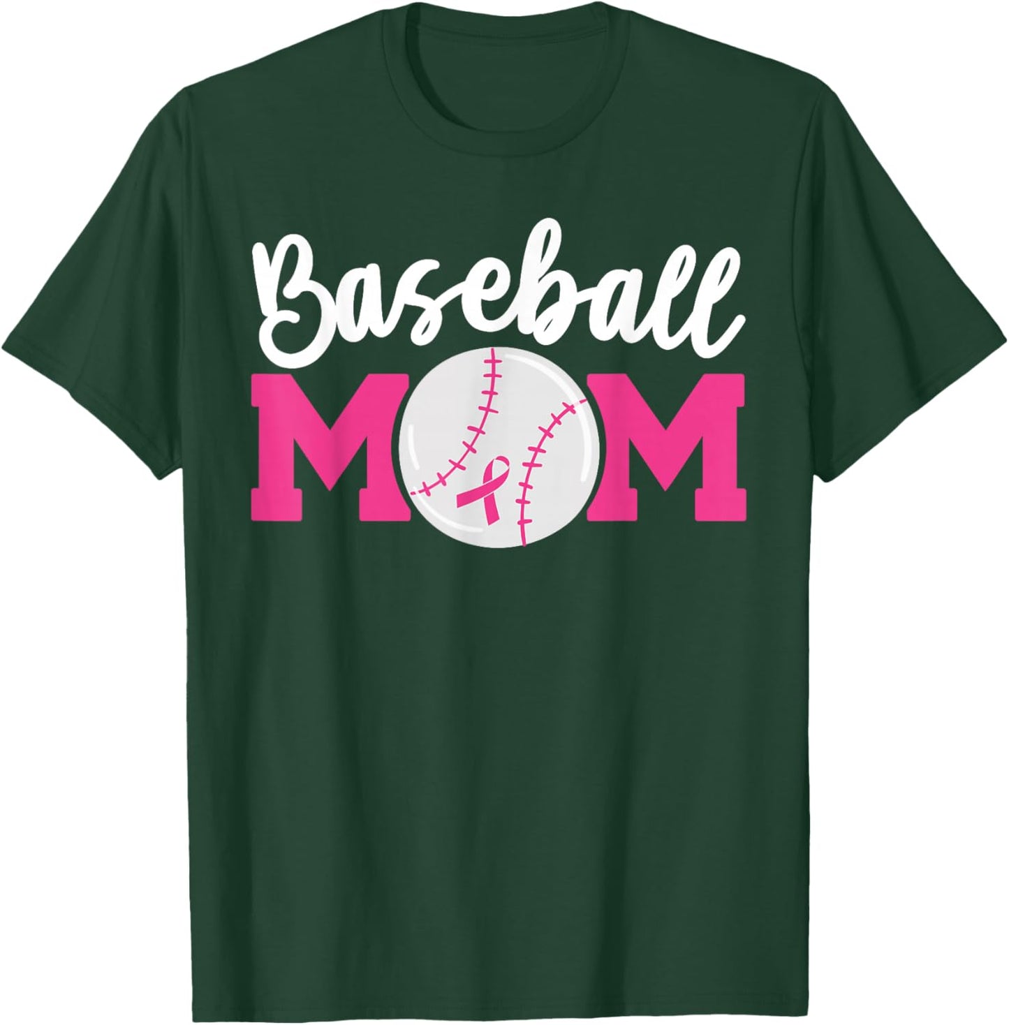 Baseball Mom Pink Ribbon Breast Cancer Awareness Fighters T-Shirt - T-Shirt | Forest