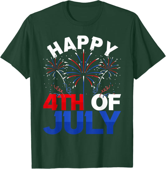 Fireworks US Patriotic American Pride Happy 4th Of July T-Shirt - T-Shirt | Forest