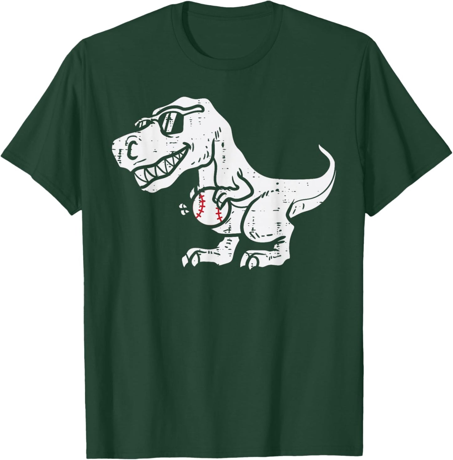 Trex Dinosaur Baseball Cute Sports Catcher Player Kids Boys T-Shirt - T-Shirt | Forest