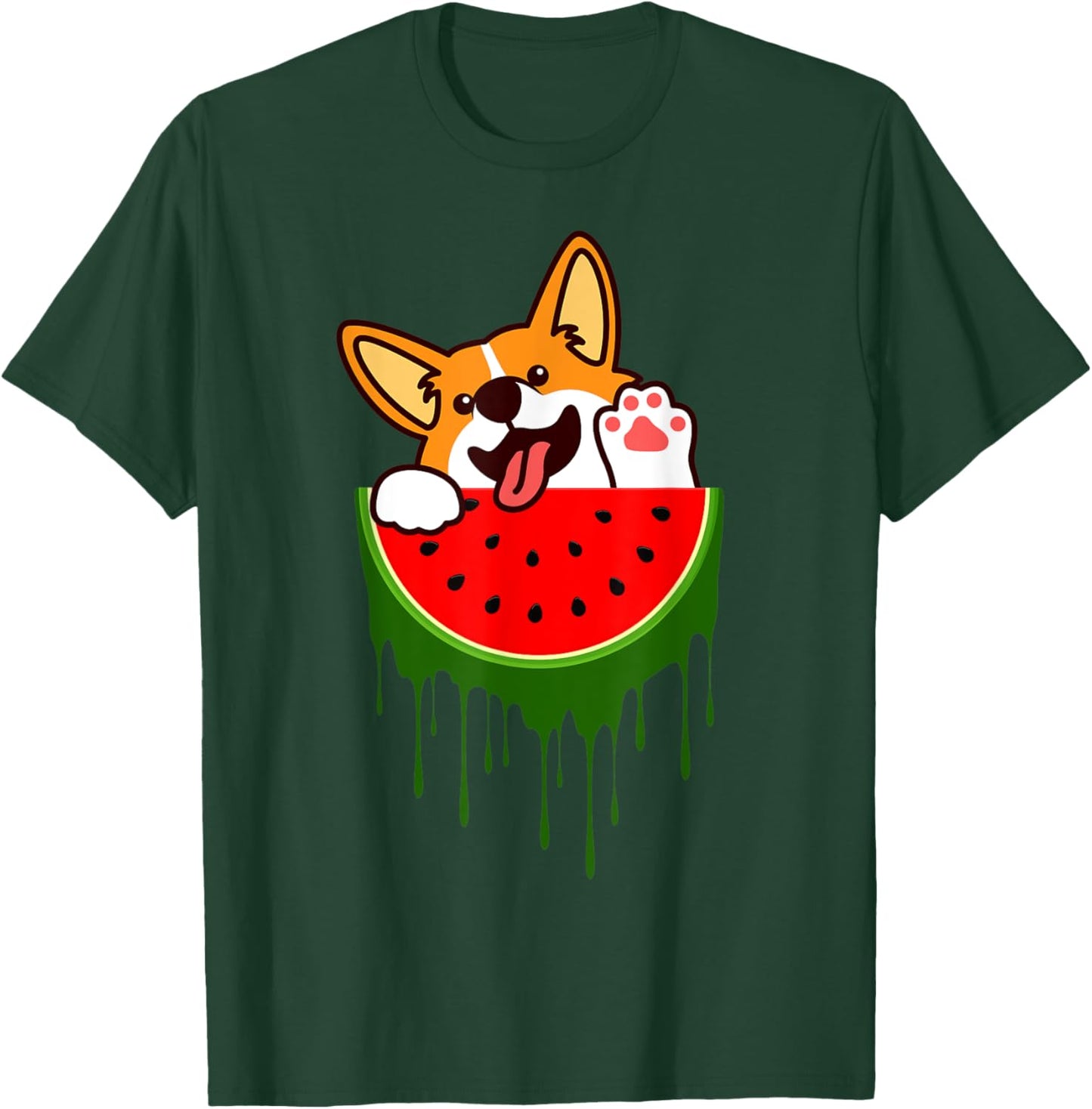 Cute Welsh Corgi Dog Watermelon Melon Tropical Fruit Lovers T-Shirt - T-Shirt | Forest