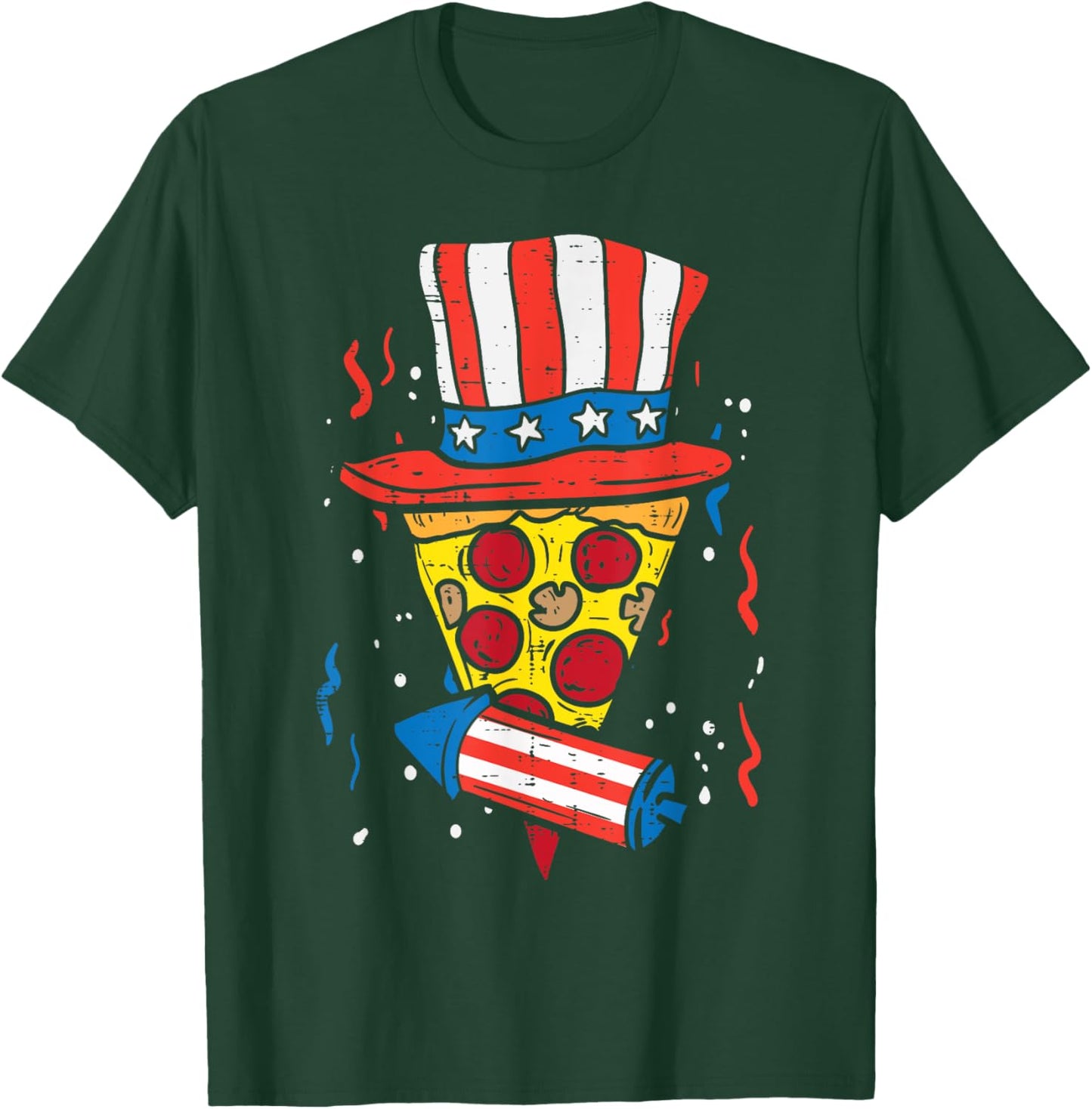 Pizza US Flag Hat Firecracker 4th Of July Food Patriotic T-Shirt - T-Shirt | Forest