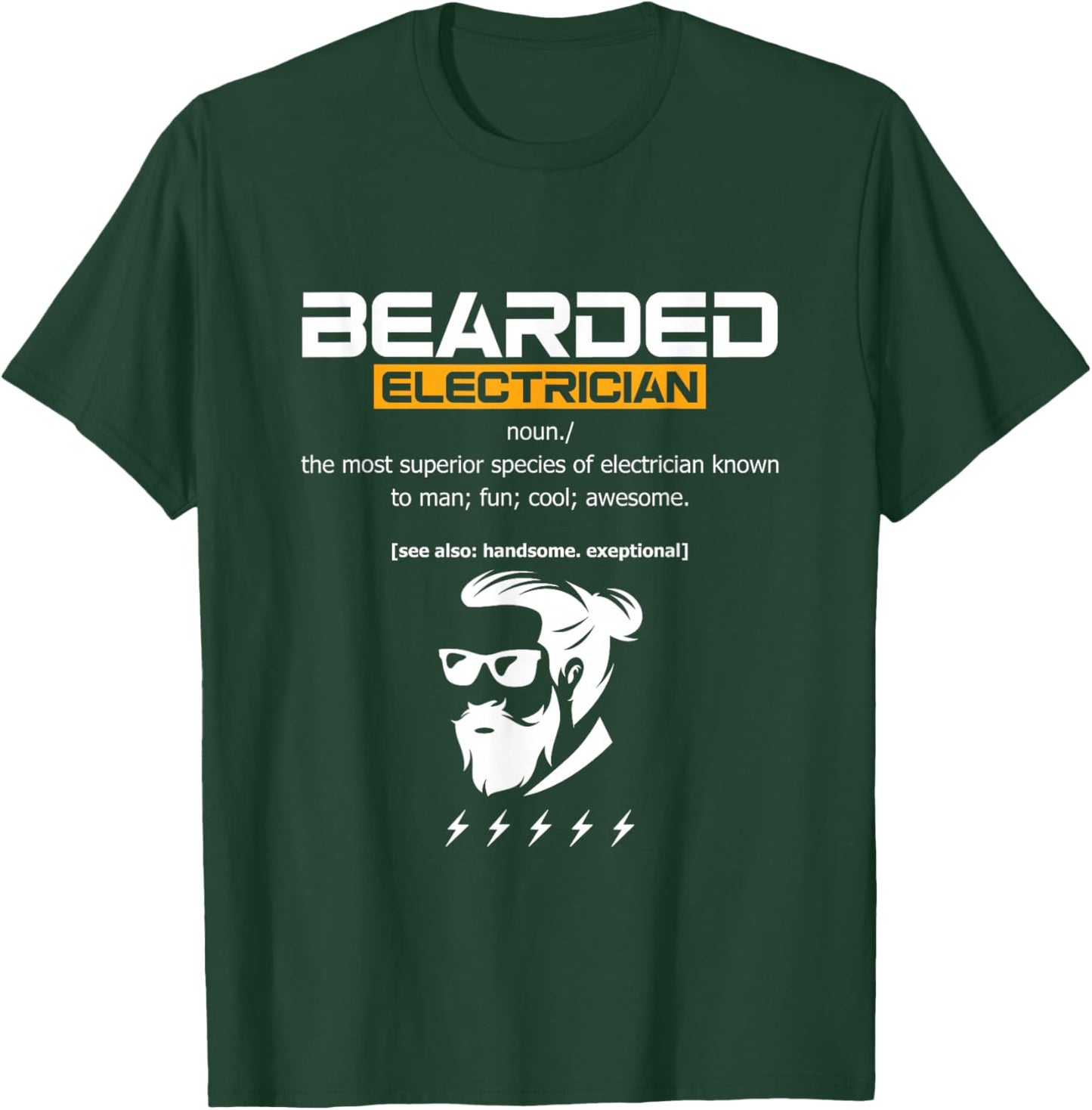 Bearded Electrician Definition Electricity Lineman Craftsman T-Shirt - T-Shirt | Forest