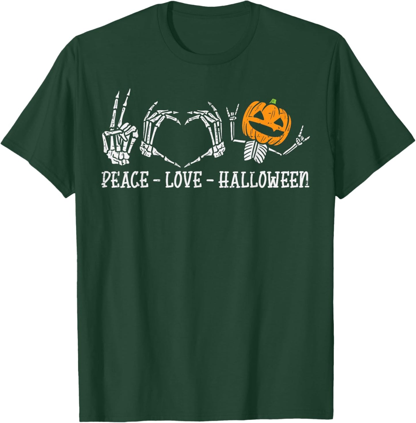 Skeleton Peace Love Pumpkin Funny Halloween Men Women Kids T-Shirt - T-Shirt | Forest