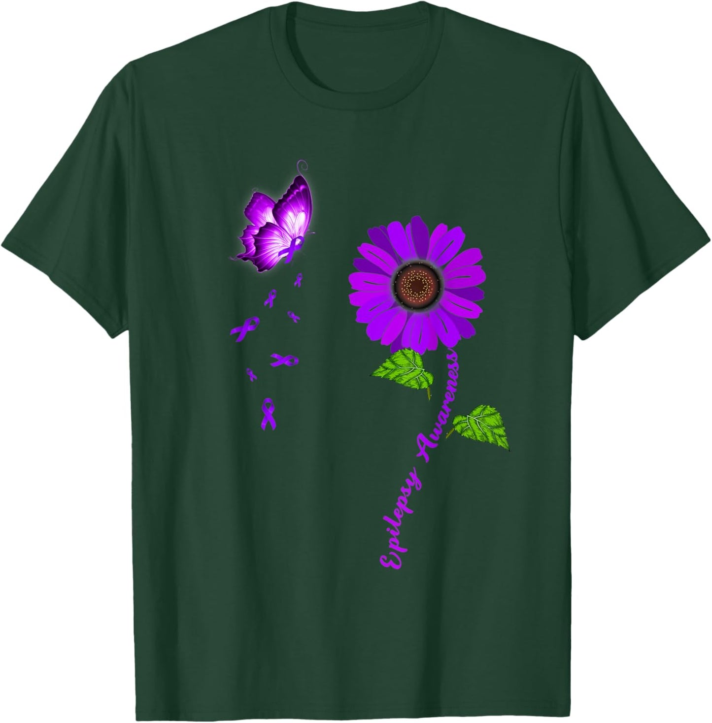 Epilepsy Awareness Purple Butterfly Sunflower Ribbon T-Shirt - T-Shirt | Forest