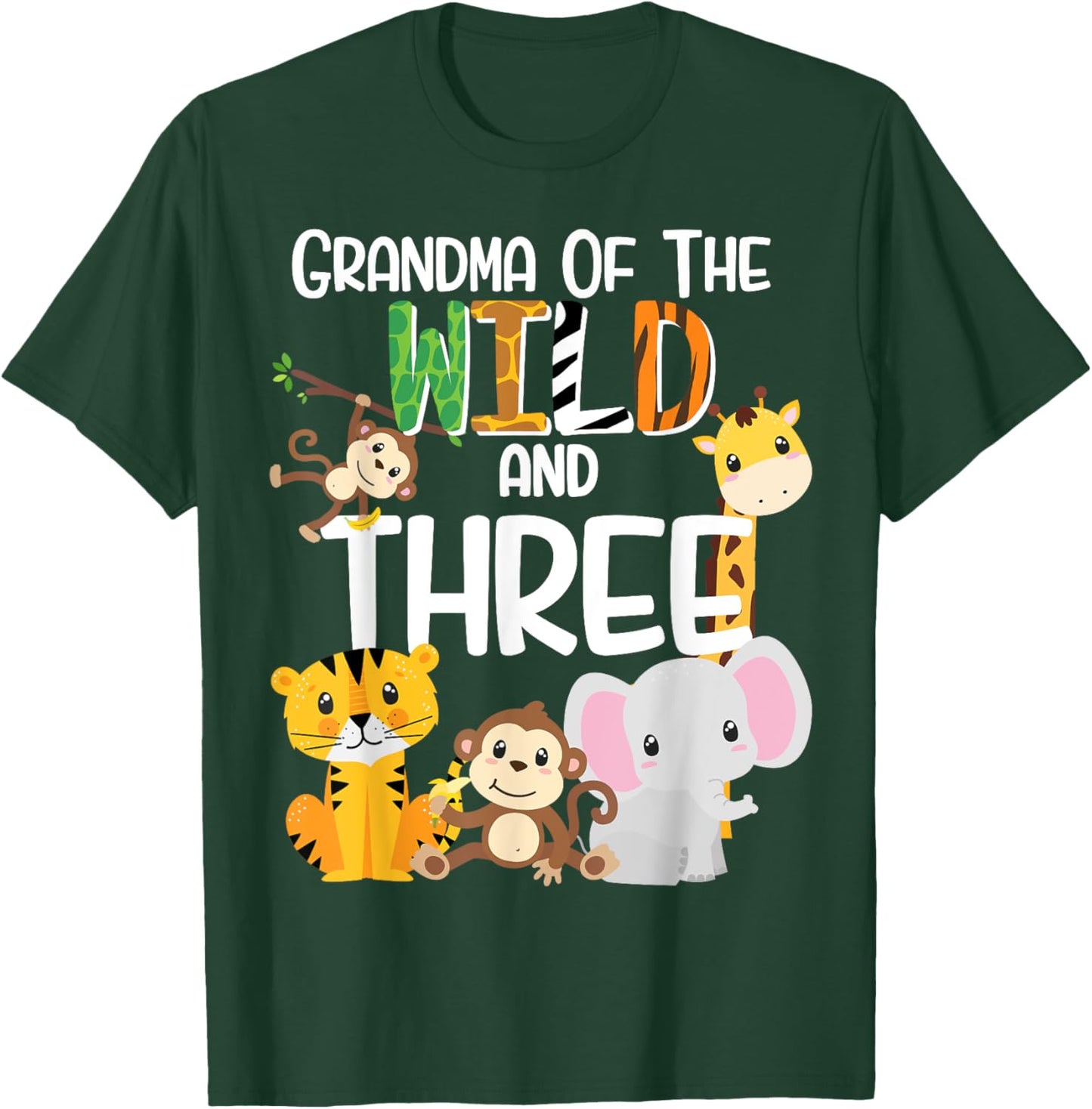 Grandma of the Wild and 3 Zoo Theme Birthday Safari Jungle T-Shirt - T-Shirt | Forest