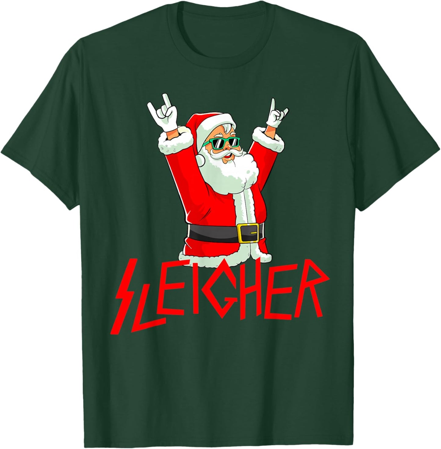 Sleigher Funny Christmas Heavy Metal Music Gifts Men Women T-Shirt - T-Shirt | Forest
