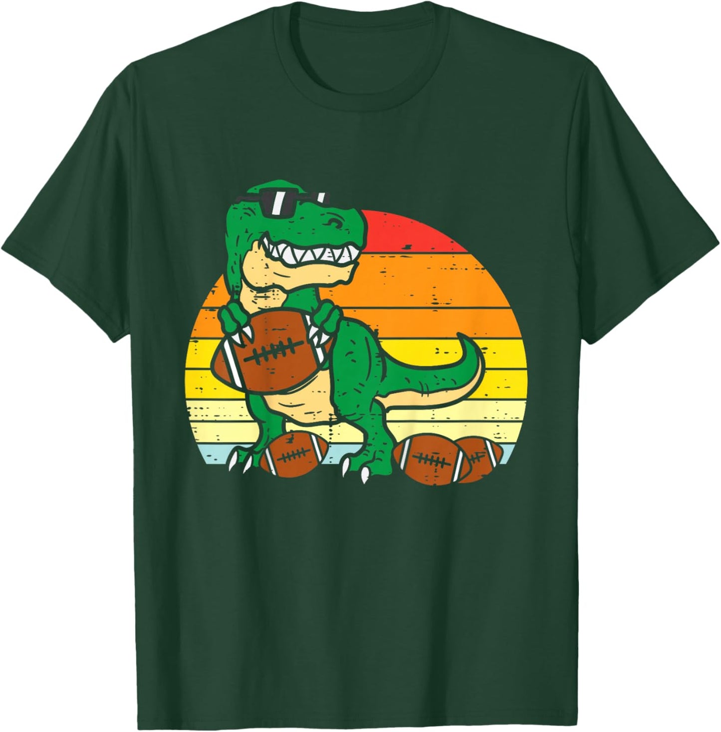 Kids American Football Trex Retro Dinosaur Boys Kids Toddlers T-Shirt - T-Shirt | Forest