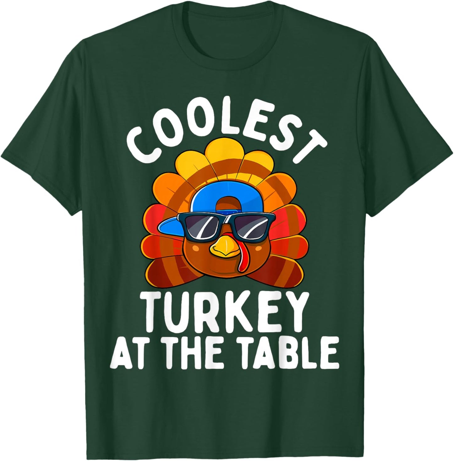 Boys Thanksgiving Kids Toddler Coolest Turkey At The Table T-Shirt - T-Shirt | Forest