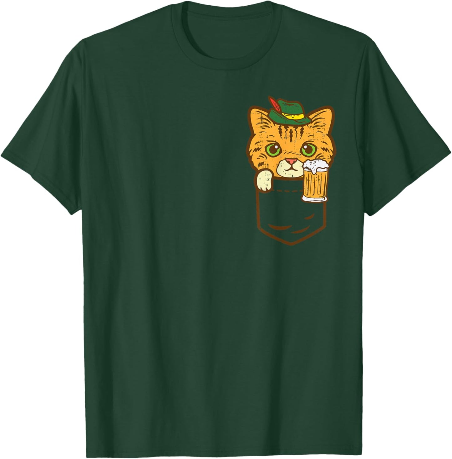 Pocket Cat Oktoberfest Hat Bavarian Kitten German Men Women T-Shirt - T-Shirt | Forest