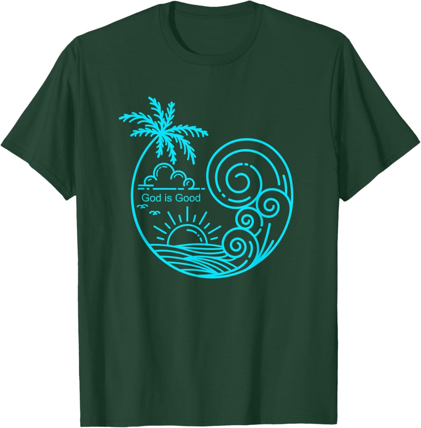 Christian Tropical Wave Beach Line Art Graphic Design T-Shirt - T-Shirt | Forest