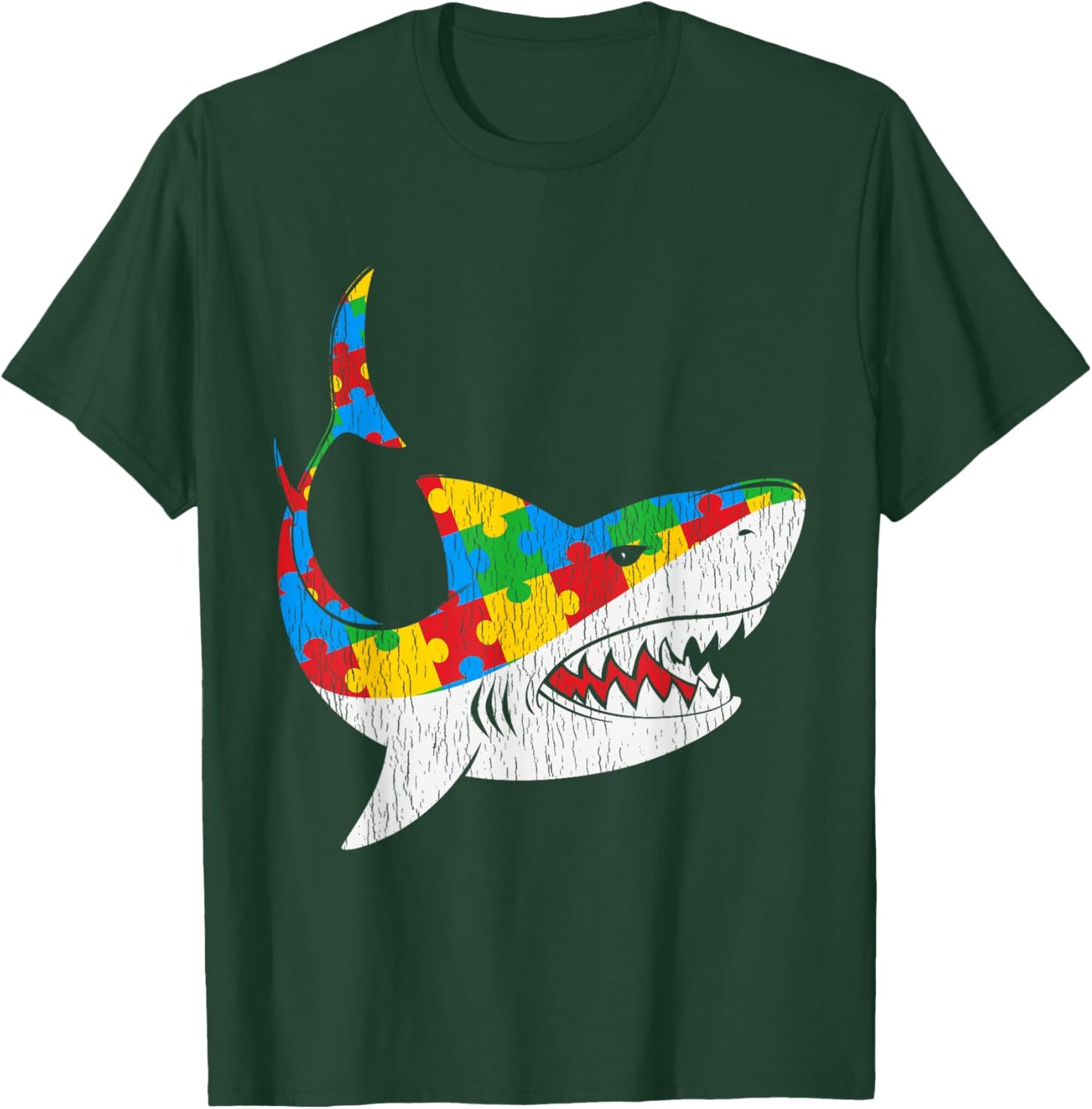 Vintage Shark Puzzle Autistic Kids Autism Awareness Shark T-Shirt - T-Shirt | Forest