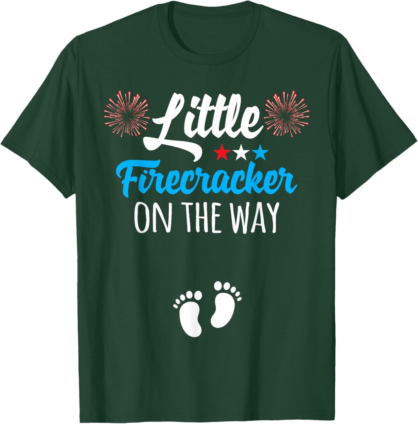 4th of July Pregnancy Shirt Little Firecracker on the Way Women Men T-Shirt - T-Shirt | Forest