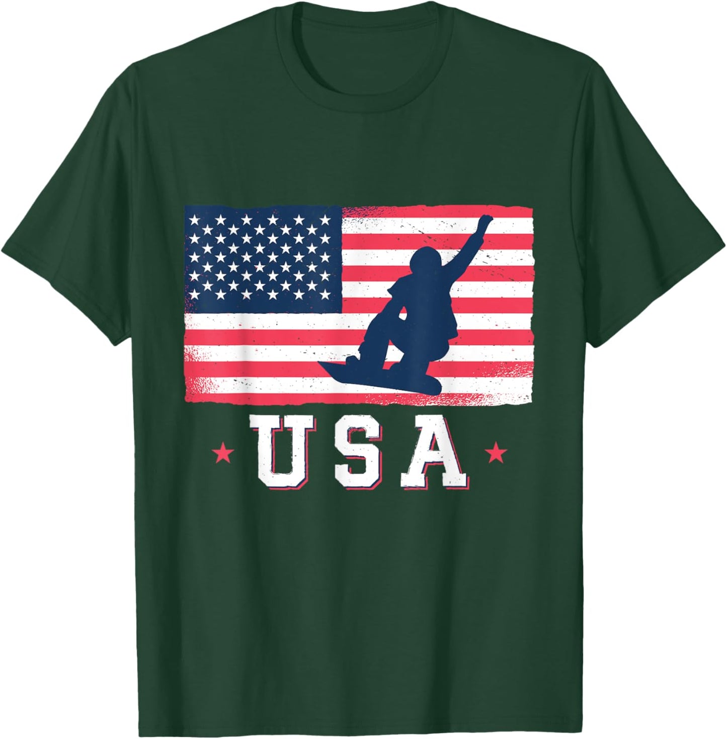 Snowboarding USA American Flag Snowboard Women Kids Men T-Shirt - T-Shirt | Forest