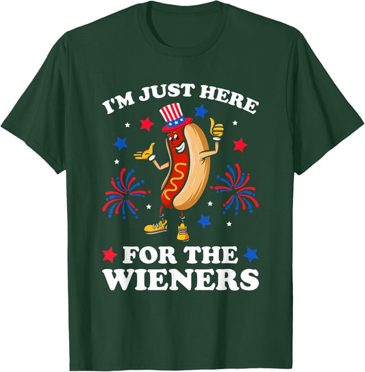 I'm Just Here for The Wieners Hot Dog Funny 4Th of July Men T-Shirt - T-Shirt | Forest