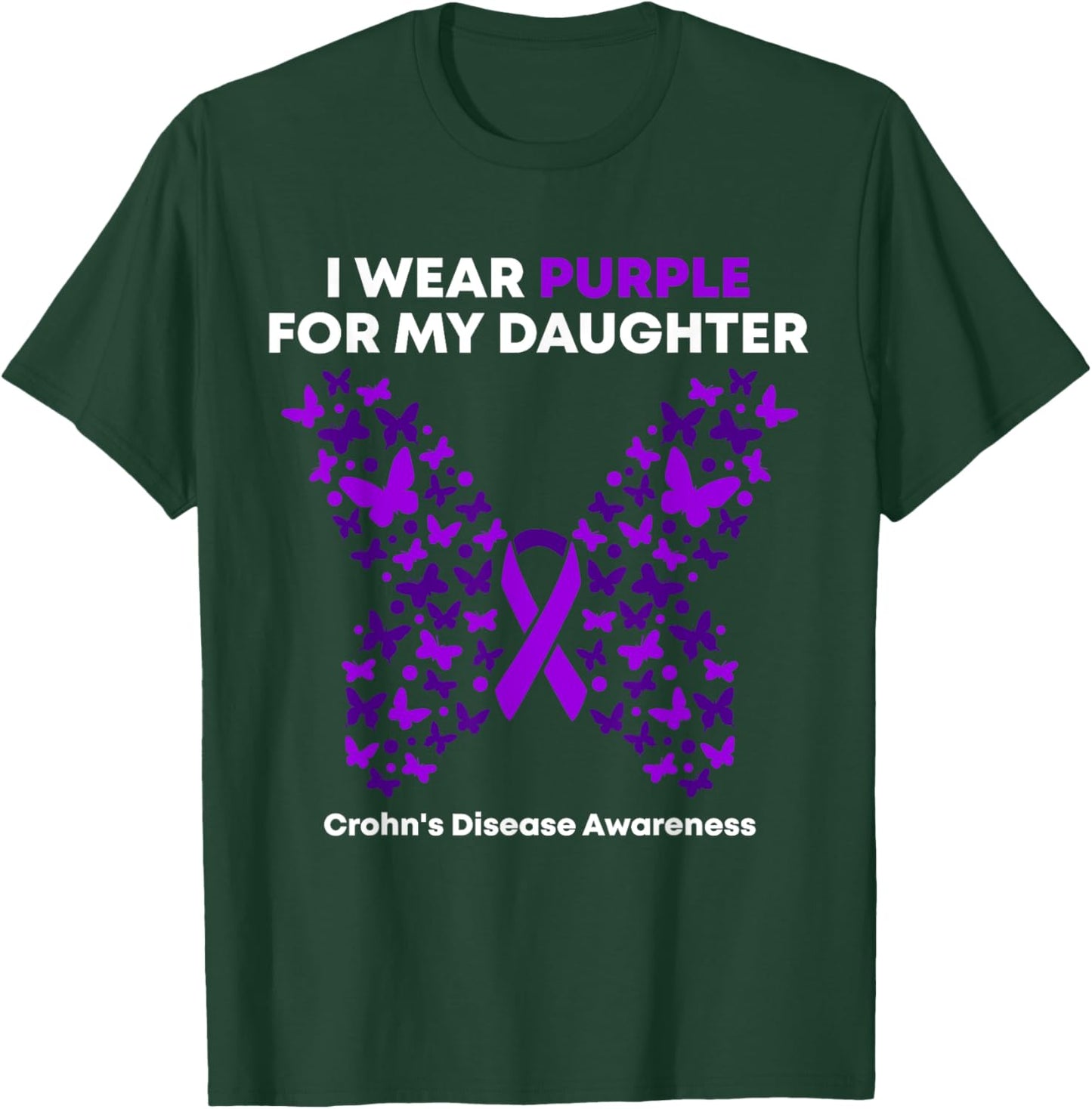 Crohn's Disease Awareness Gift - I Wear Purple for My daughter - -Adults Black Cotton Blend Modern Short Sleeve - Small T-Shirt - T-Shirt | Forest
