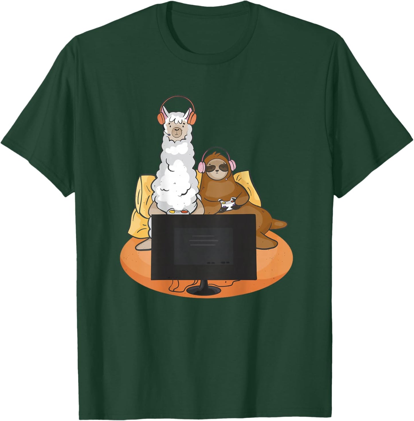 Fun sloth and llama playing T-Shirt - T-Shirt | Forest