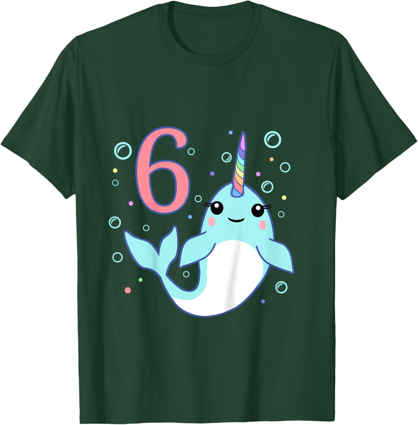 6 Year Old 6th Unicorn Narwhal Undersea Birthday Boys Girls T-Shirt - T-Shirt | Forest