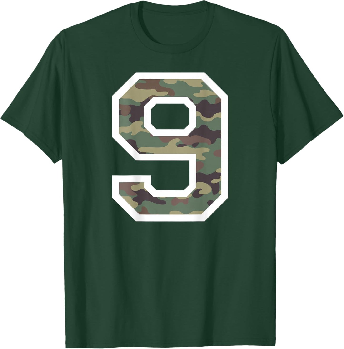 Jersey Number #9 Nine, Camo Camouflage Sports, 9th Birthday T-Shirt - T-Shirt | Forest