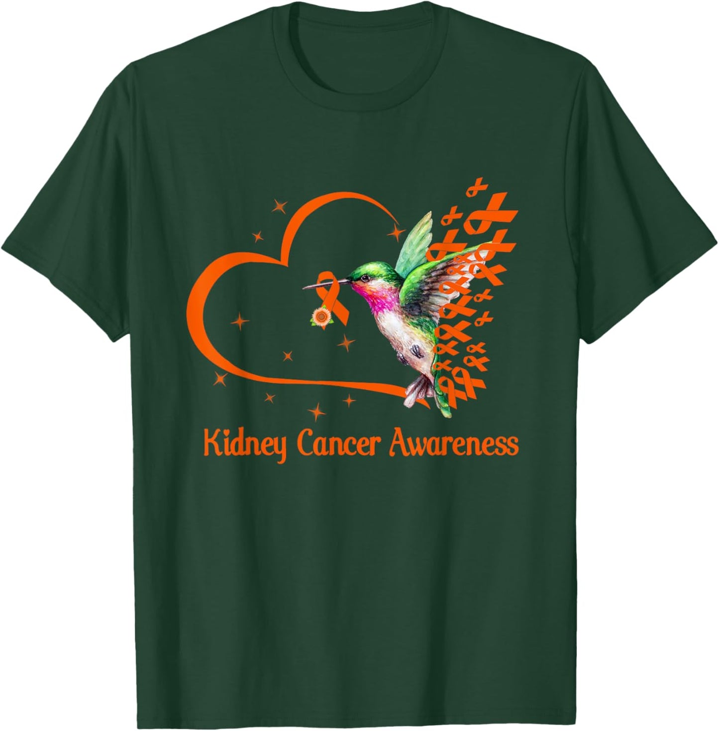 Hummingbird With Ribbon Kidney Cancer Awareness Warrior Mom T-Shirt - T-Shirt | Forest
