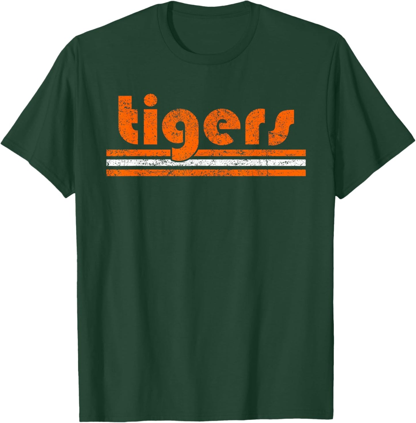 Vintage Tigers Retro Three Stripes Weathered T-Shirt - T-Shirt | Forest