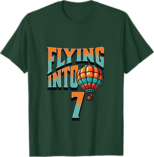 Kids Hot Air Balloon Flying Into 7 Year Old 7th Birthday Boy T-Shirt - T-Shirt | Forest