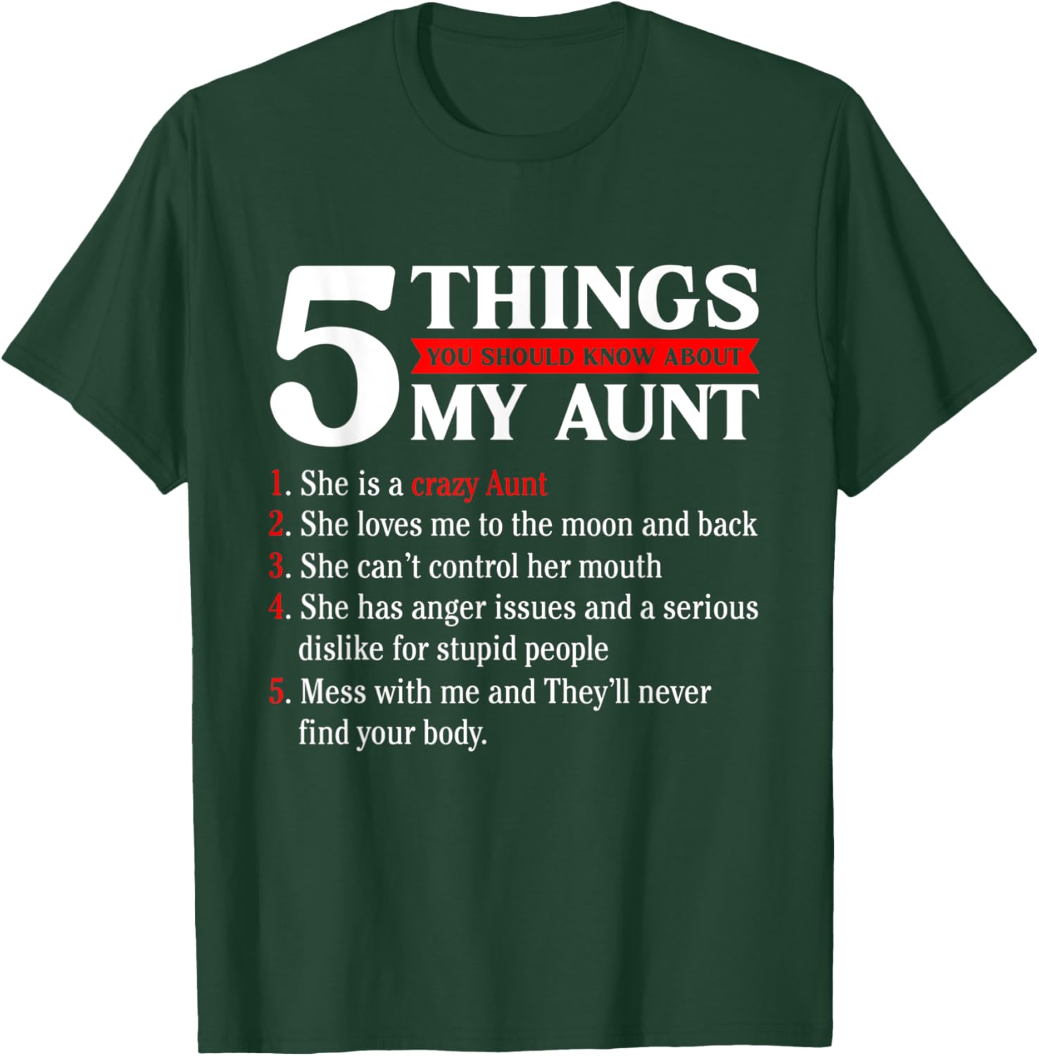 Funny 5 Things You Should Know About My Aunt Mother's Day T-Shirt - T-Shirt | Forest
