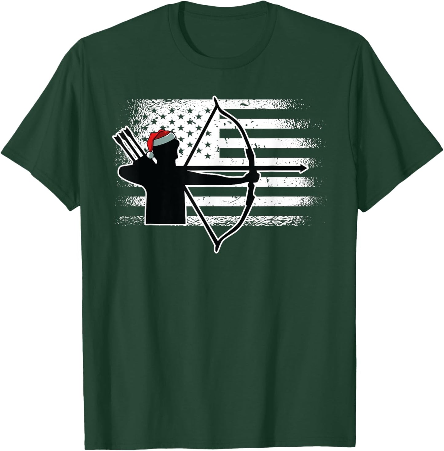 Archery American Flag Christmas Bow Hunting X-Mas Hunter Kids Men T-Shirt - T-Shirt | Forest