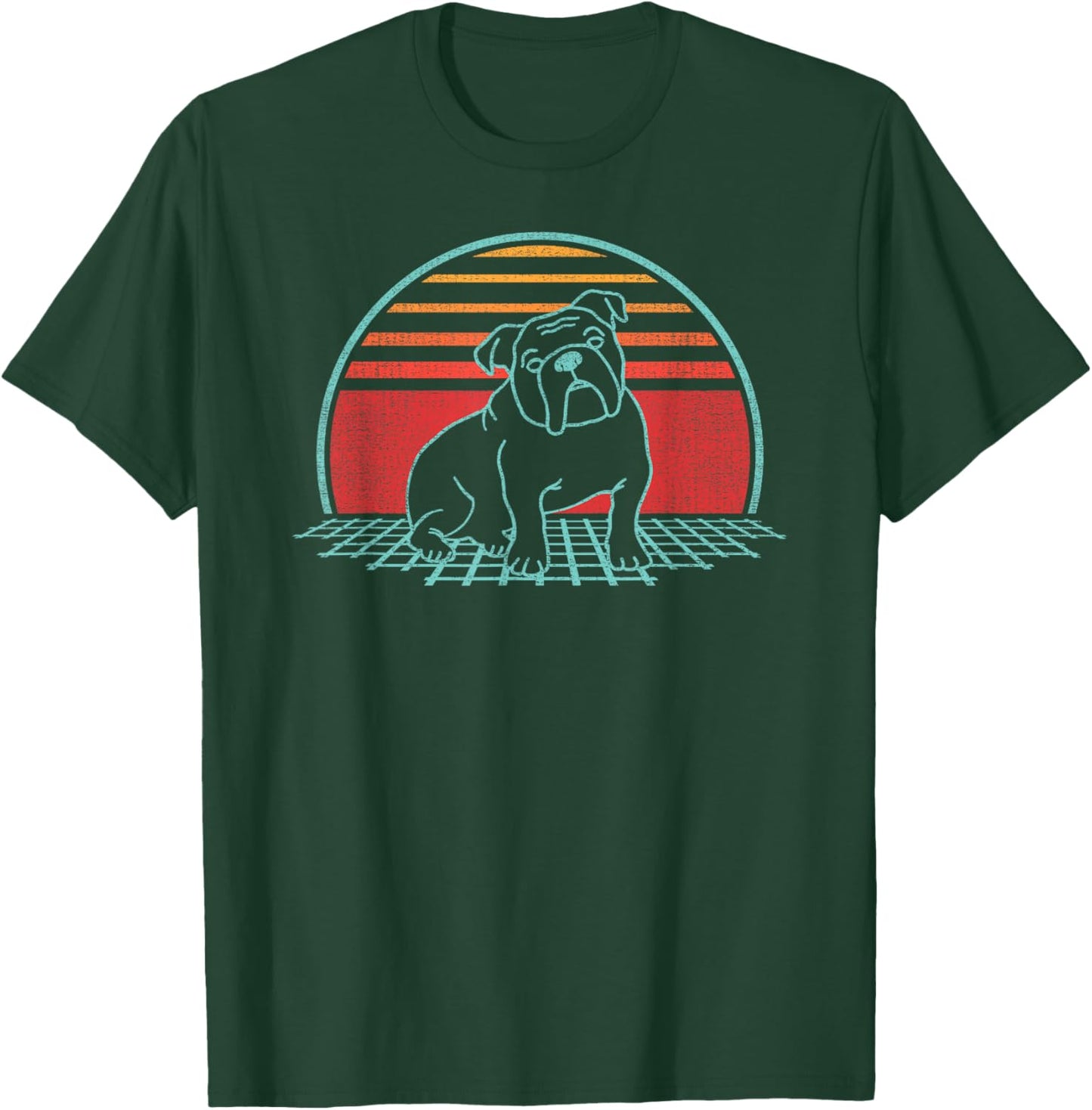 English Bulldog Lover Dog Owner Retro Vintage 80s Style T-Shirt - T-Shirt | Forest