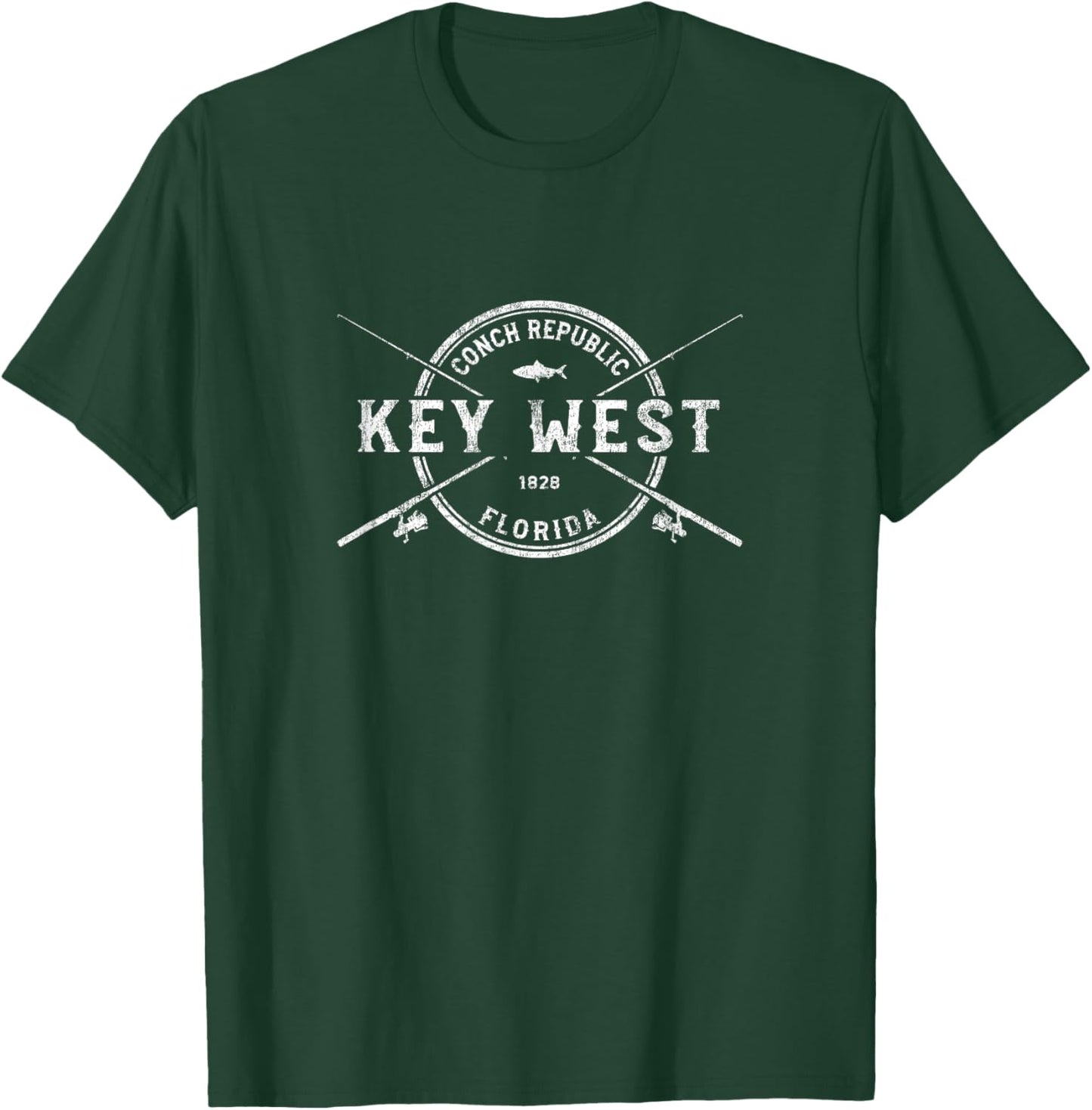 Key West FL Vintage Crossed Fishing Rods T-Shirt - T-Shirt | Forest