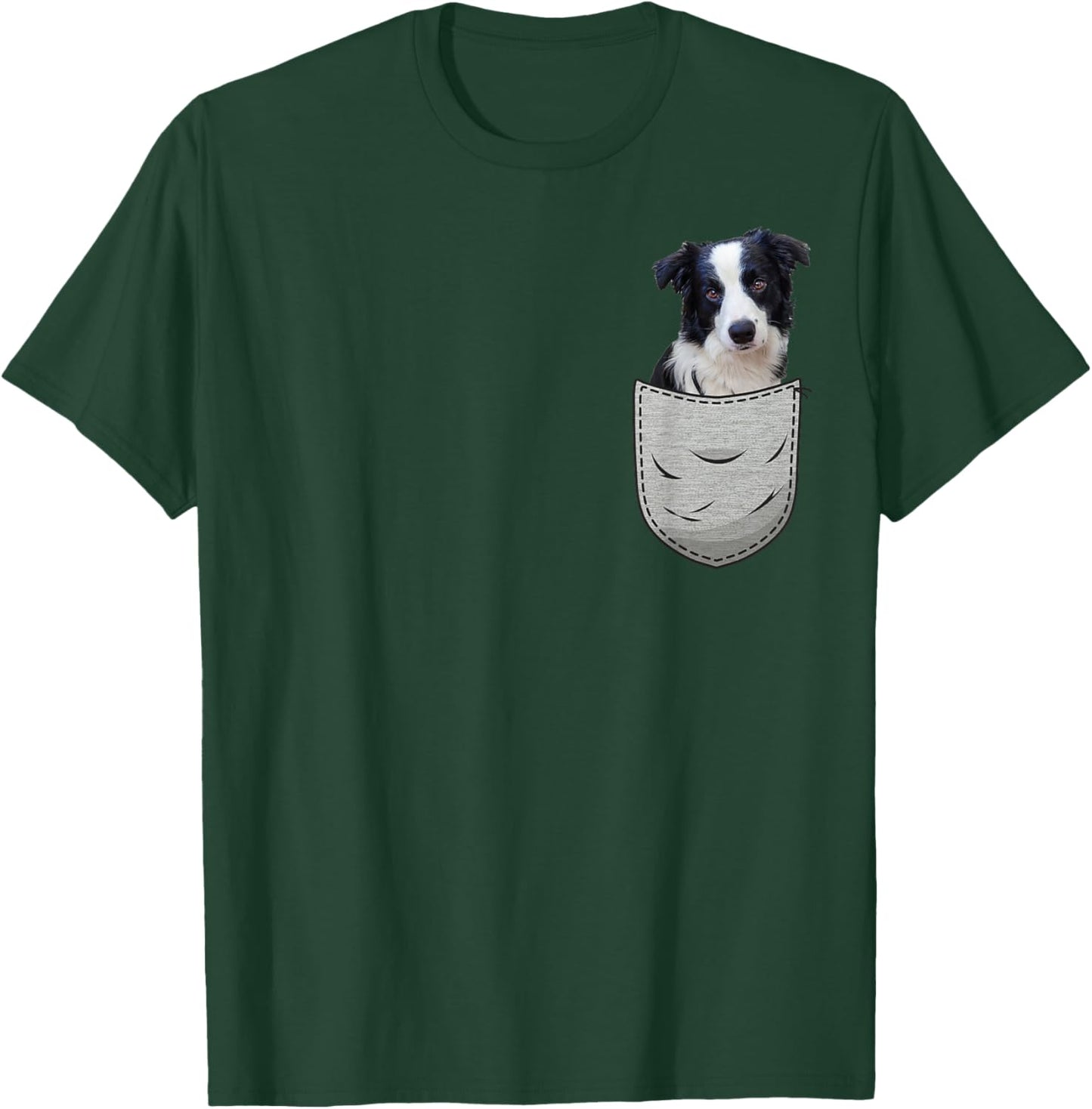 Border Collie in the chest pocket. Pocket for dog owners Women Girls Kids T-Shirt - T-Shirt | Forest