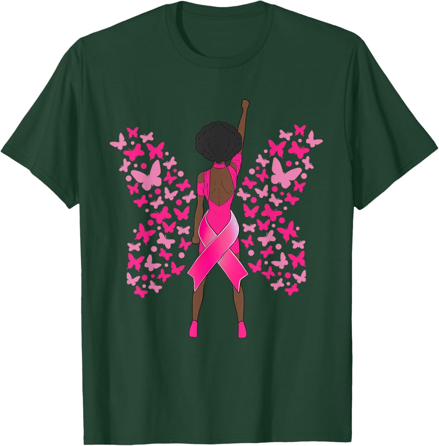 Breast Cancer Awareness Pink Butterflies African American T-Shirt - T-Shirt | Forest