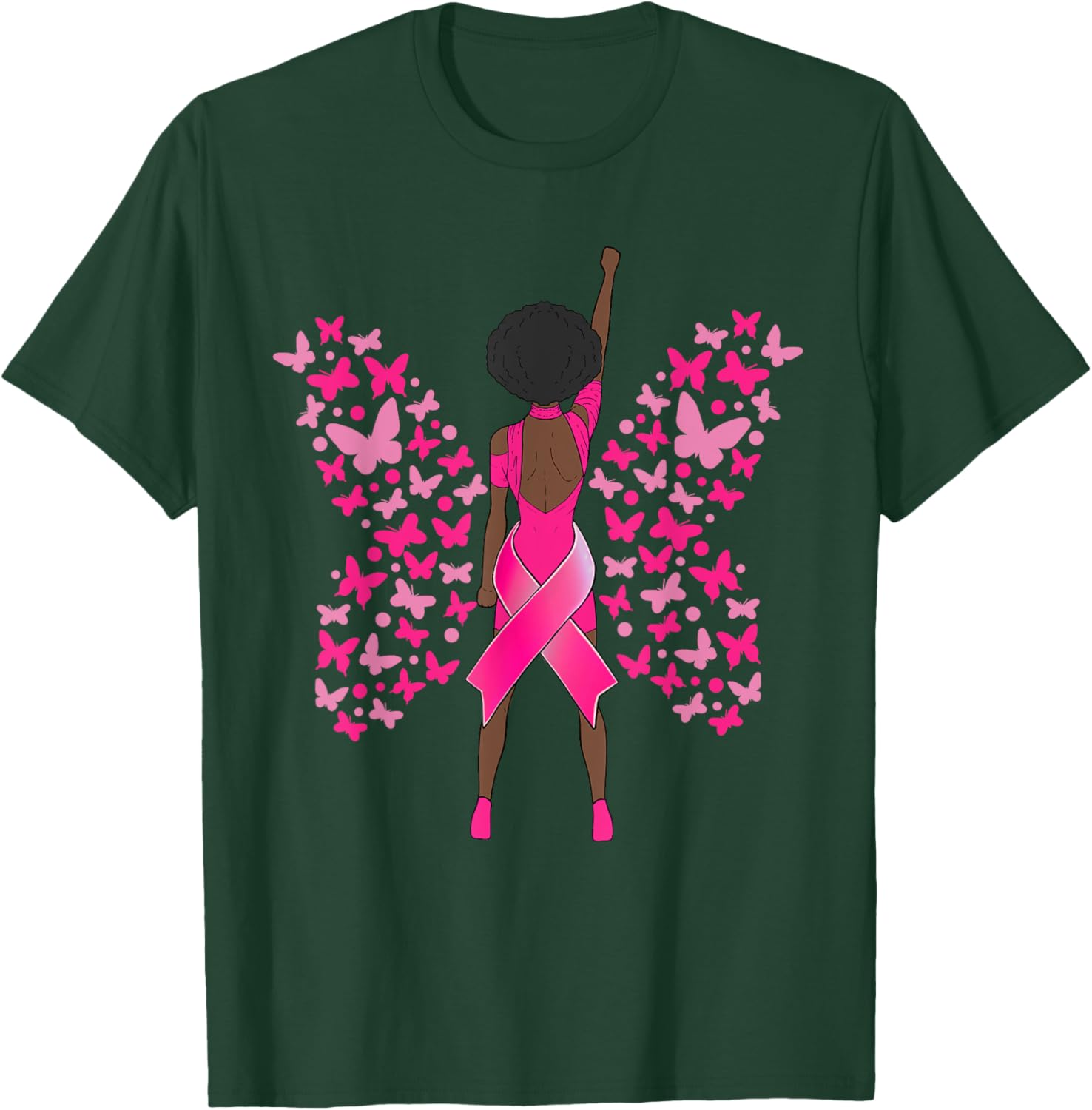 Breast Cancer Awareness Pink Butterflies African American T-Shirt - T-Shirt | Forest