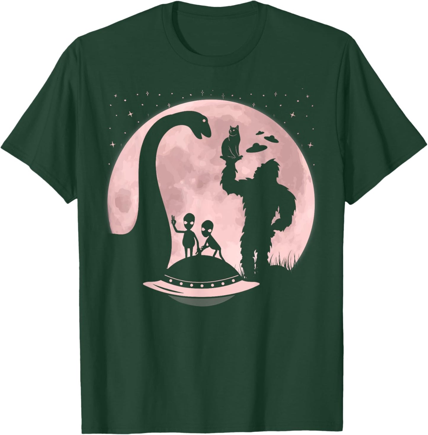 Bigfoot Loch Ness Monster Sasquatch Cat Ufo Funny Aliens Women Kids T-Shirt - T-Shirt | Forest