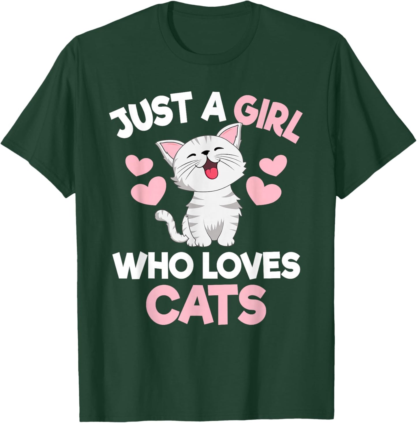 Just A Girl Who Loves Cats Cute Cat Lover Girls Kids T-Shirt - T-Shirt | Forest