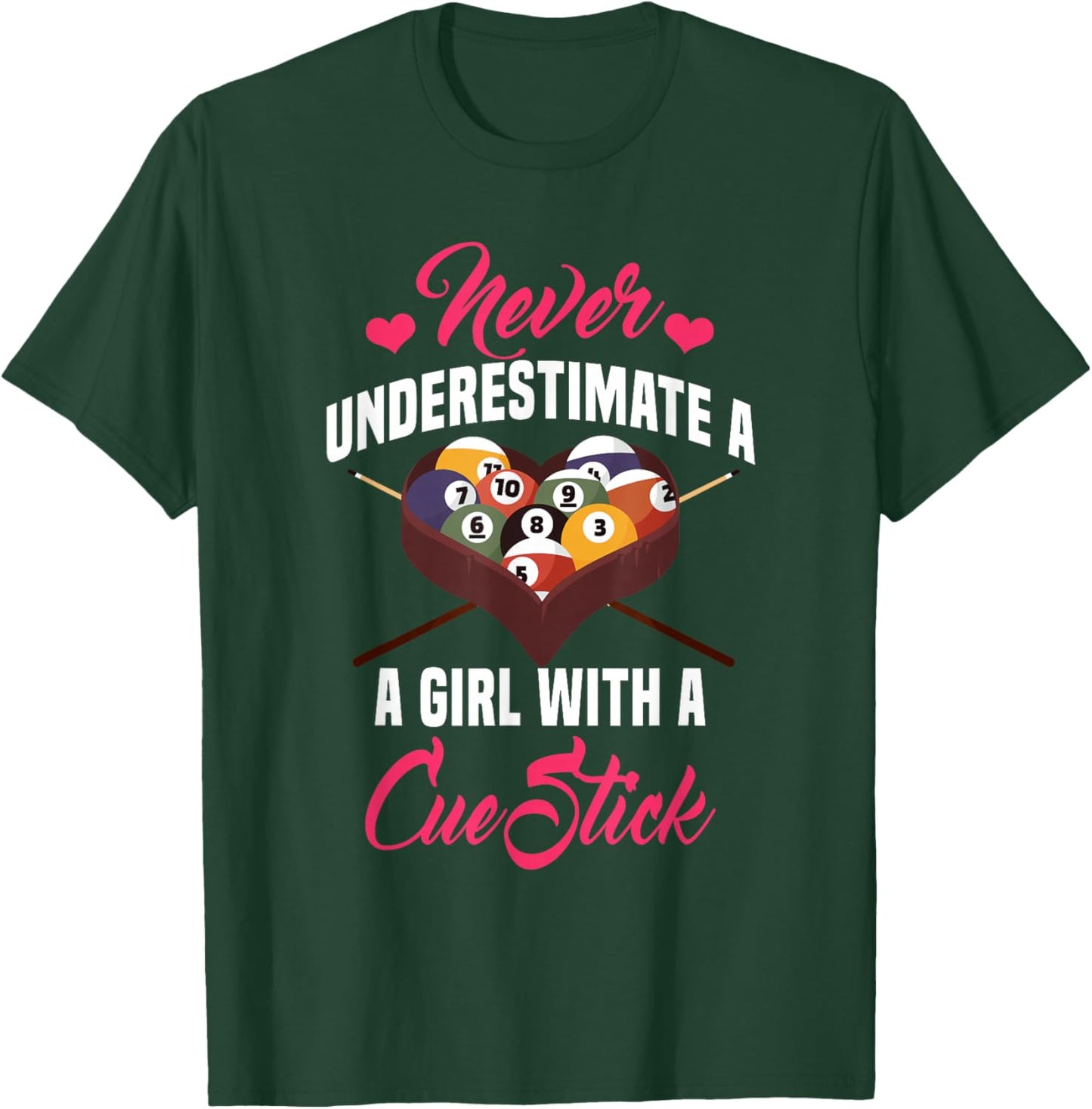 Billiards Girl Player Table Snooker Pyramid Billiard Stick T-Shirt - T-Shirt | Forest
