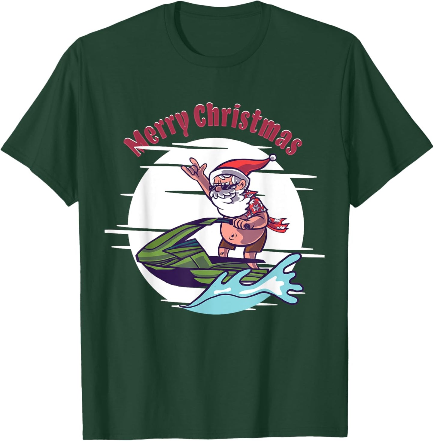 Merry Christmas Santa Jet Ski Watersports T-Shirt - T-Shirt | Forest