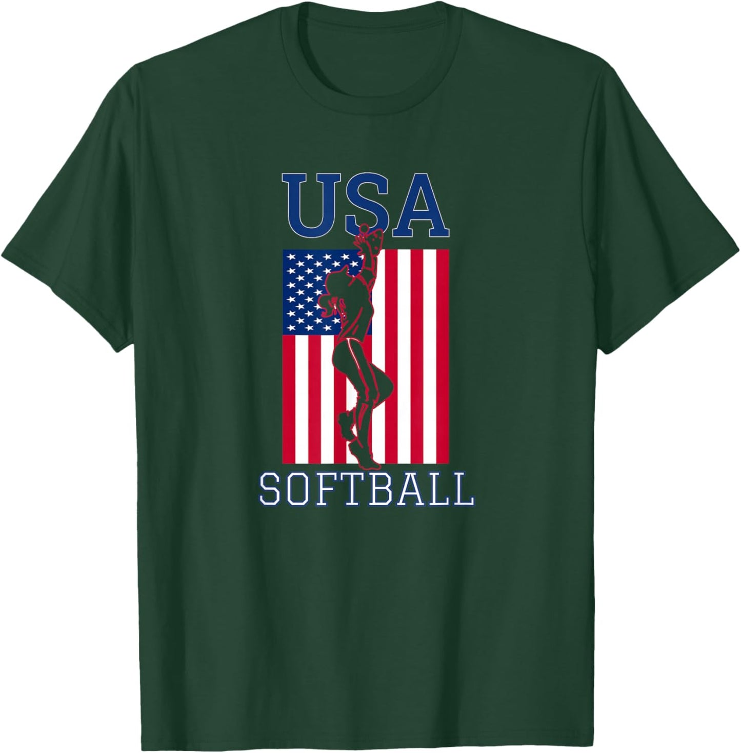 USA Team Women Sports Patriotic American Flag Girls Softball T-Shirt - T-Shirt | Forest