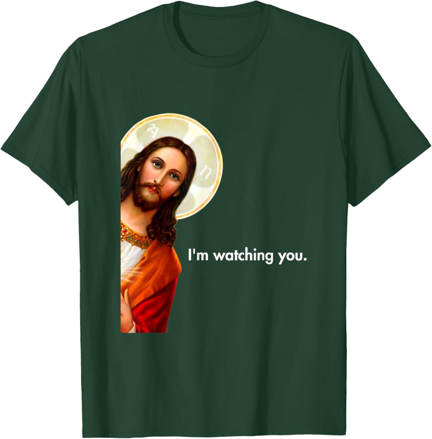 I'm Watching You Funny Peeking Jesus Apparel -Adults Black Short Sleeve Small T-Shirt - T-Shirt | Forest